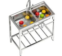 Évier utilitaire autoportant en acier inoxydable épais, évier à linge simple et double avec support, rangement et robinet, station de lavage durable for cuisine, buanderie, garage, extérieur
