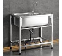 Évier utilitaire autoportant en acier inoxydable - Évier de cuisine commercial avec robinet chaud et froid, buanderie industrielle et évier extérieur 52 x 38 x 75 cm pour cuisine, salle de bain