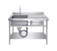 Évier utilitaire autoportant en acier inoxydable - Évier de cuisine d'extérieur à cuve unique avec robinet chaud et froid, idéal pour garage, buanderie et utilisation en extérieur