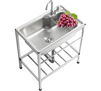 Évier utilitaire autoportant, évier à linge en acier inoxydable avec support en métal robuste, robinet, panier de vidange amovible for buanderie, garage, cuisine, extérieur