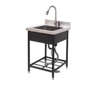 Évier Utilitaire Autoportant, Évier de Cuisine Extérieur en Acier Inoxydable À Une Cuve avec Robinet pour Commerce, Garage, Restaurant(60x60x80cm)
