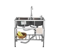 Évier Utilitaire autoportant, Grand évier de Cuisine Commercial avec Robinet, évier de Cuisine Industriel en Acier Inoxydable à Double cuve avec bonde, idéal pour la Rest