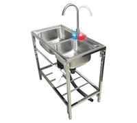 ÉVier Utilitaire Autoportant Robuste En Acier Inoxydable, ÉVier Commercial à 2 Bacs Avec Robinet, Tuyaux D'éVacuation Et Rack De Rangement pour Garage, Buanderie, ExtéRieur