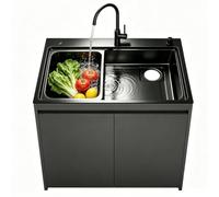 Évier utilitaire avec armoire, cuve simple en acier inoxydable | Armoire en nid d'abeille, cuve amovible, piège en U, robinet chaud/froid et kit complet.(Gray,80cm/31.5in)