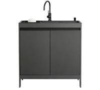 Évier utilitaire avec armoire, meuble-lavabo en aluminium nid d'abeille avec évier multifonctionnel en acier inoxydable noir, lavabo sur pied avec robinet et égouttoir pour buanderie, garage