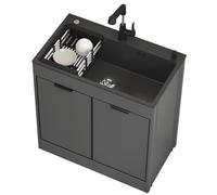 Évier utilitaire avec meuble intégré - Évier de cuisine et de buanderie avec égouttoir, robinet et étagères de rangement pour maison de campagne, garage, restaurant, usage intérieur/extérieu