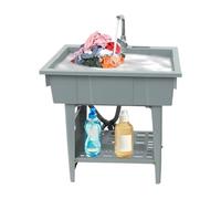 Évier Utilitaire avec Robinet, cuve Profonde autoportante avec Planche à Laver et étagère de Rangement, capacité de 50 kg, Gris, pour Laver Le Linge, Baigner Les Animaux, à l'ext