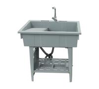 Évier Utilitaire bac à lessive pour buanderie évier sur Pied avec Robinet pivotant 360° intérieur et extérieur Planche Laver Double tuyauterie d'eau Chaude Froide 80x56x81cm