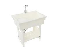 Évier Utilitaire bac à lessive pour buanderie évier sur Pied avec Robinet pivotant 360° intérieur et extérieur Planche Laver Double tuyauterie d'eau Chaude Froide 80x56x81cm