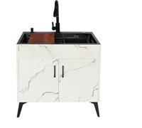 Évier Utilitaire Blanc, évier Autoportant, Commercial avec Unité D’égouttoir Et Robinet De Tuyau D’Eau Froide Et Chaude pour Extérieur, Intérieur, Rest, Pull Faucet, 75X45X78CM