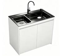 Évier utilitaire commercial en acier inoxydable avec armoire de rangement | Armoire en nid d'abeille, bol dans un bol, piège en U et ensemble de robinets, for restaurant/cuisine.(White,68cm/26.8in)