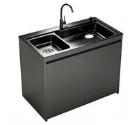 Évier utilitaire commercial en acier inoxydable avec armoire de rangement | Armoire en nid d'abeille, bol dans un bol, piège en U et ensemble de robinets, for restaurant/cuisine.(Gray,80cm/31.5in)