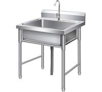 Évier utilitaire commercial en acier inoxydable avec robinet, drain, filtre, protection anti-éclaboussures pour restaurant, buanderie, garage