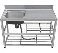 Évier utilitaire commercial en acier inoxydable avec table de travail 100 x 50 x 80 cm Lavabo multifonction pour légumes pour cuisine et restauration Évier gauche Emballage C