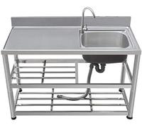 Évier utilitaire commercial en acier inoxydable avec table de travail 90 x 50 x 80 cm Lavabo à légumes pour cuisine et restauration Évier gauche multifonction avec étagère Emballage C