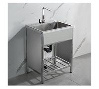 Évier utilitaire commercial sur pied avec robinet chaud et froid pour intérieur/extérieur, idéal pour garage, buanderie, cuisine, restaurant, poste de travail, arrière-cour (80 x 45 cm, couleur E)