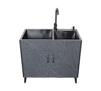 Évier utilitaire commercial sur pied avec robinet d'eau chaude et froide pour placard, idéal pour restaurant, buanderie, utilisation en intérieur/extérieur - Couleur noire