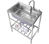Évier Utilitaire Cuve à Lessive avec Support Et Robinet D’Eau Chaude Froide,Évier De Cuisine à Bassin Unique en Acier Inoxydable,lavabo De Vanité Polyva, Hot Cold, 68X44CM/27x17in