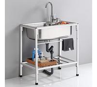 Évier Utilitaire de Buanderie en Acier Inoxydable, Évier Autoportant à cuve Unique en Acier Inoxydable 304 pour Garage, Restaurant, Usage Intérieur/Extérieur, 71 x 50 x 85 cm