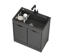 Évier Utilitaire de Cuisine avec Meuble, évier Station de Lavage autoportant en Acier Inoxydable, avec Robinet à douchette extractible et tiroir combinés pour buanderie,