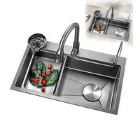 Évier utilitaire de cuisine encastrable avec 3 trous, design en nid d'abeille en relief pour bar, pub, balcon et salle de bain, gris, 80 x 45 cm