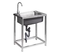 Évier Utilitaire de Cuisine,évier autoportant Commercial à Une cuve en Acier Inoxydable pour buanderie,Garage,intérieur et extérieur,avec Robinet égouttoir,Cuisine,Restaurant. (C