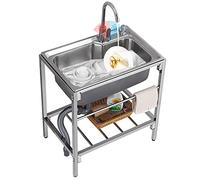 Évier Utilitaire de Cuisine,évier Camping extérieur en Acier Inoxydable - Conception à Une cuve autoportante avec Robinet d'eau Chaude et Froide 72x45x85cm pour Garage/buanderie