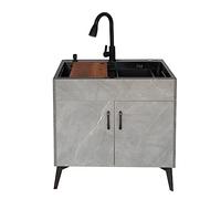 Évier Utilitaire de Cuisine,évier Commercial sur Pied en Acier Inoxydable avec étagères Rangement et Robinet Eau Chaude/Froide égouttoir pour Cuisine,Salle Bain,Restaurant,Ferme,