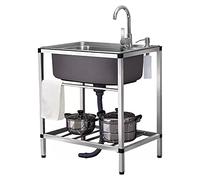 Évier Utilitaire de Cuisine,évier Commercial sur Pied pour la Restauration,évier en Acier Inoxydable,Robinet et égouttoir,cuve Simple Inoxydable 304,pour Usage extérieur intérieu