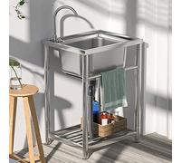 Évier Utilitaire de Cuisine,évier en Acier Inoxydable autoportant à Usage Commercial avec étagère Rangement,bac lessive Robinet d'eau Chaude et Froide égouttoir,pour Cuisine,Gara