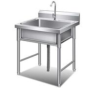 Évier Utilitaire de Cuisine,évier en Acier Inoxydable,évier Commercial avec Robinet,Tuyau pour Station Lavage des Mains Inoxydable,pour l'extérieur et l'intérieur,Garage,buanderi