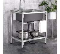 Évier utilitaire de cuisine, for restaurant, buanderie, garage, évier d'atelier avec pieds for l'extérieur, évier utilitaire autoportant en acier inoxydable(58 * 43cm)