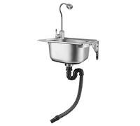 Évier Utilitaire de Cuisine,lavabo Mural Commercial en Acier Inoxydable,évier rectangulaire à Fixation Murale,avec égouttoir et Robinet,pour Usage intérieur extérieur,Garage,buan