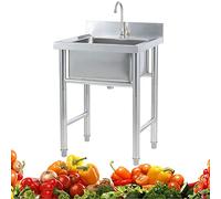 Évier utilitaire de restaurant, autoportant en acier inoxydable 304 pour extérieur, intérieur, garage, restaurant, cuisine (50 cm/60 cm)