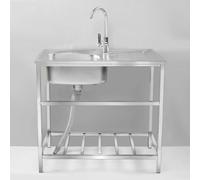 Évier utilitaire d'extérieur autonome en acier inoxydable 304 avec robinet et vidange bol simple pour cuisine, buanderie, bar Ga Bar, arrière-cour, comprend des étagères Sto