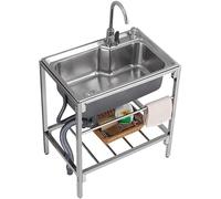 Évier utilitaire d'extérieur autoportant en acier inoxydable 304 avec tuyaux d'eau froide et chaude pour cuisine, salle de bain, restaurant, ferme, buanderie, restauration