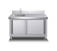 Évier utilitaire d'extérieur avec armoire, évier à linge en acier inoxydable avec établi et étagères de rangement, robinet chaud et froid pour restaurant et buanderie