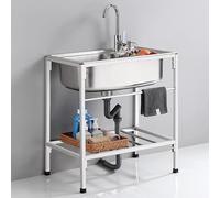 Évier utilitaire d'extérieur avec robinet froid et chaud, acier inoxydable 304, bol simple autoportant, étagère de rangement, commercial pour camping et restaurant, 68 x 47 x 75 cm