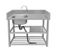 Évier utilitaire d'extérieur avec table de nettoyage, étagères de rangement, robinet d'eau chaude et froide, tuyaux et kit de vidange pour garage, restaurant et cuisine