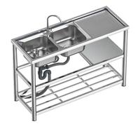 Évier utilitaire d'extérieur en acier inoxydable avec robinet et étagère de rangement - Lavabo portable à double cuve pour jardin, camping, buanderie, garage, utilisation commerciale