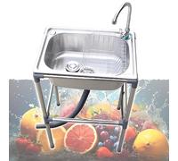 Évier utilitaire d'intérieur simple en acier inoxydable ensemble d'évier de cuisine à cuve unique, évier à linge extérieur, évier de camping facile à nettoyer (couleur : froid, taille : 52 x 38 cm