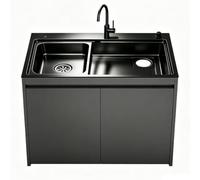Évier utilitaire en acier inoxydable 304 avec armoire de rangement | Armoire en nid d'abeille, bol dans bol, piège en U et robinet chaud/froid, for usage commercial.(Gray,80cm/31.5in)