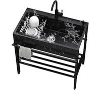 Évier utilitaire en acier inoxydable à cuve unique avec robinet, pour garage, restaurant, cuisine, buanderie, extérieur (80 x 45 x 86 cm)