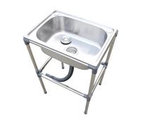 Évier utilitaire en acier inoxydable à cuve unique avec trou de vidange et robinet - Évier de jardin autoportant pour le camping pour le lavage - Utilisation dans le garage et la buanderie