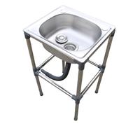 Évier utilitaire en acier inoxydable à cuve unique avec trou de vidange et robinet - Évier de jardin autoportant pour le camping pour le lavage - Utilisation dans le garage et la buanderie