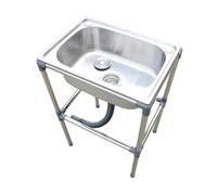 Évier utilitaire en acier inoxydable à cuve unique avec trou de vidange et robinet - Évier de jardin autoportant pour le camping pour le lavage - Utilisation dans le garage et la buanderie