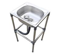 Évier utilitaire en acier inoxydable à cuve unique avec trou de vidange et robinet - Évier de jardin autoportant pour le camping pour le lavage - Utilisation dans le garage et la buanderie