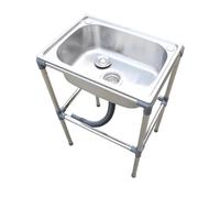 Évier utilitaire en acier inoxydable à cuve unique avec trou de vidange et robinet - Évier de jardin autoportant pour le camping pour le lavage - Utilisation dans le garage et la buanderie