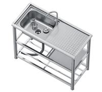 Évier utilitaire en acier inoxydable avec robinet et égouttoir, station de lavage des mains portable pour l'extérieur, idéale pour la cuisine, le garage, le jardin et les,120*45*80cm/47.2*17.7*31.4in