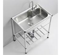 Évier utilitaire en acier inoxydable avec robinet et étagère de rangement - Bac à linge autonome intérieur/extérieur - Accessoires complets pour cuisine commerciale et maison